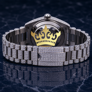 Luxury Diamond Watch Stainless Steel Band Round Case Analog Quartz Unisex Full Iced Out Blue Dial - Product Image 3