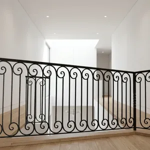 Traditional Cast Iron <b>Stair</b> <b>Railings</b> Wall-Mounted Rust Resistant Balustrade For Indoor Staircase Handrails - Product Image 1