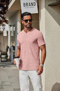 Camiseta de Cuello en V para Hombre, Algodón Premium, Manga Corta, Informal, Tejido Suave y Transpirable, Corte Ajustado, Moda de Verano, Básica para el Día a Día - Product Image 4