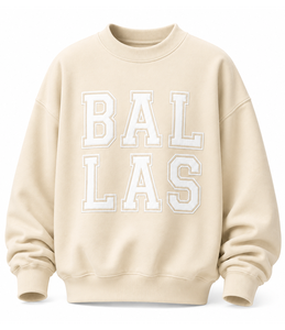Sweat-shirt à col montant crème avec deux rangées de grandes lettres blanches encadrées, manches longues, poignets et ourlet côtelés, vêtements personnalisables avec logo - Product Image 6