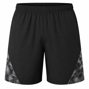 Shorts de sport pour hommes, noirs unis, à séchage rapide, taille élastique, avec empiècements latéraux tie-dye, légers, pour l'entraînement athlétique, la gym et la course à pied - Product Image 1