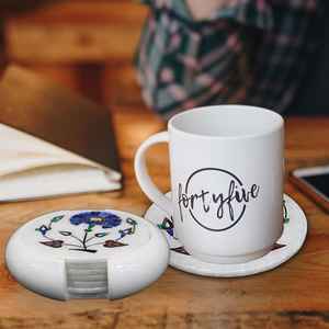 Ensemble de sous-verres en marbre floral incrusté, art artisanal d'Agra, 6 pièces, sous-verres en pierre, décoration élégante pour la maison, cadeau - Product Image 2