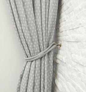 Set of 2 Grey Cotton Rope <b>Curtain</b> Tiebacks: Minimalist Boho Window Decor - Product Image 1