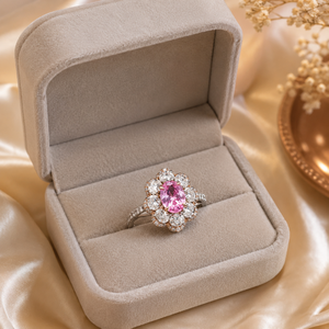 Bague en or 18 carats bicolore |   Diamant naturel et saphir rose de laboratoire |   Bague de cocktail de luxe |   Bijoux fins de mariage pour femmes - Product Image 4