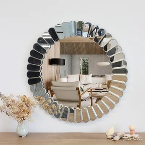 Multi Decorative Glass & Metal <b>Round</b> Rustic Handmade Contemporary <b>Wall</b> Hanging <b>Mirror</b> for Living Room Bathroom From REHMAN CRAFT - Product Image 1