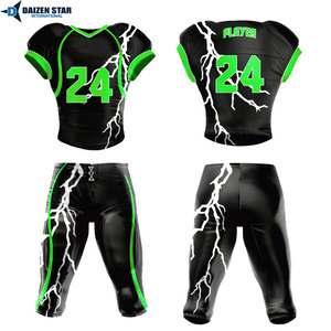 Ensemble de maillot et pantalon de football américain DAIZEN STAR pour homme, col en V, manches courtes, tissu respirant, noir, bleu, imprimé éclairs - Product Image 6
