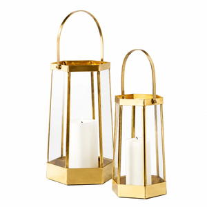 Wholesale Modern Gold Geometric Metal & Glass Candle <b>Lantern</b> Decorative <b>Hurricane</b> Holder for Home Decor & Garden Lighting - Product Image 5