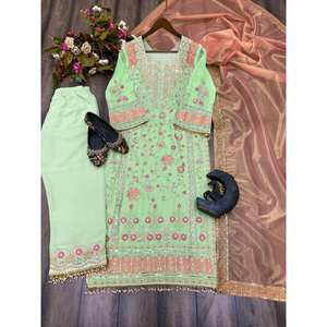 Conjunto de Traje de Fiesta Elegante para Mujer con Top, Pantalón y Dupatta - Product Image 1