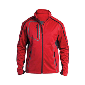 Veste coupe-vent sportive noire pour homme avec fermeture éclair et surpiqûres roses, coupe régulière, col montant, en polyester softshell, pour l'automne et les activités de plein air - Product Image 4