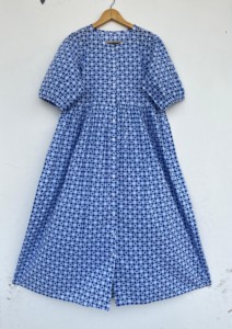 Vestido Camisero Largo de Algodón con Estampado de Corazones Azules, Cierre de Botones al Frente, Manga Corta, Vestido Casual de Verano para Vacaciones, Atuendo Femenino - Product Image 1