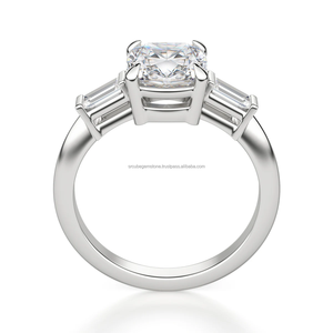 Ensemble de bagues de mariage en argent sterling 925 Coussin de fiançailles plaqué or 2.0 ct Baguette Cut Three White Simulated Lab Grown Gift - Product Image 4
