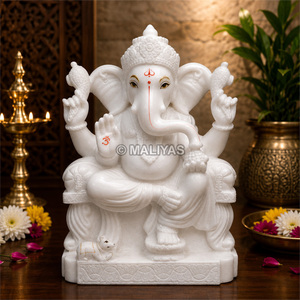 Estatua de Ganesha de Mármol Blanco Puro |   Ídolo del Dios Ganesha Hecho a Mano |   Murti de Ganpati de Mármol Premium para Templo en Casa - 12 Pulgadas - Product Image 1
