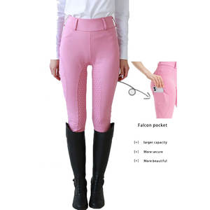 Culottes d'équitation rose vif pour femmes avec logo personnalisé, extensibles dans quatre directions (Spandex/Nylon), pour sports de plein air, avec ceintures ajustables - Product Image 5