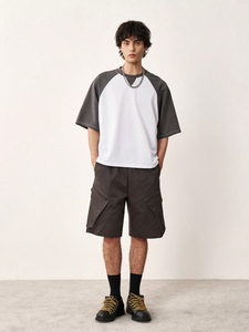Camiseta de Verano para Hombre, Manga Corta Raglán, Cuello Redondo, Holgada, Informal, Deportiva, para Parejas, con Contraste de Color, Camisetas Informales de Verano - Product Image 4