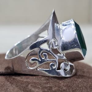 Anillo Vintage de Plata de Ley 925, forma de lágrima de excelente calidad, piedra preciosa de ónix verde, diseñador hecho a mano, Eternity Vermeil - Product Image 4