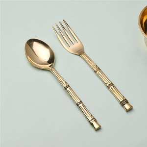 Fourchette à dessert en laiton Royal, design manche en bambou, couverts en laiton, 2 pièces, prix de gros - Product Image 1