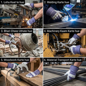 Gants de sécurité en cuir de vachette grainé pour la construction industrielle avec doublure en coton, protection robuste pour les mains des riggers canadiens - Product Image 5
