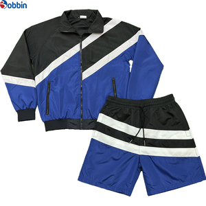 Conjunto Deportivo Unisex de Verano con Bloques de Color, Chaqueta y Pantalones Cortos, Verde Oliva, Negro, Blanco, Rayas, Ropa de Otoño - Product Image 5