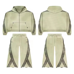Conjunto de Chándal Personalizado con Lavado Ácido, Estampado Puff y Efecto Spray Wash, que incluye Pantalones de Chándal Acampanados y Sudadera con Capucha de Cremallera Completa, Estilo Streetwear - Product Image 3