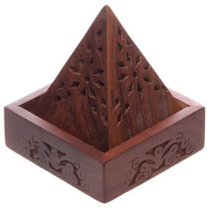 Wholesale Handcrafted Pyramid Sheesham Wood <b>Incense</b> Burner Box Bulk Floral Carved Rosewood <b>Cone</b> Holder Traditional Wooden - Product Image 4