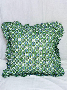 Handmade Bohemian Cotton Pillow Covers Luxury Indian Block <b>Print</b> Frill <b>Cushion</b> Cover Floral Throw Raffle Customizable Floral - Product Image 6