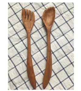 Nouvel ensemble d'ustensiles de cuisine antiadhésifs en bois d'acacia : cuillère d'angle, spatule, fourchette, spatule à retourner – Outils essentiels pour salades au design moderne - Product Image 1