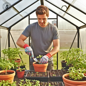 Gants de jardin en cuir imprimé flamant rose avec poignets tricotés, antidérapants, bouts de doigts texturés, imperméables et résistants aux coupures - Product Image 3