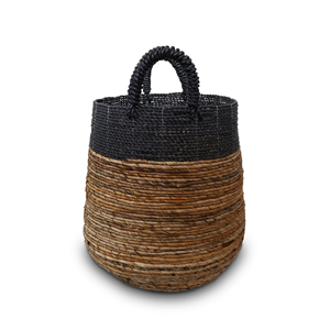 Ensemble de paniers ovales modernes en jonc de mer écologiques avec poignée - Noir et naturel pour le rangement des vêtements - Product Image 3