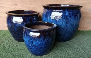 [Jason] Ensemble de 3 pots en céramique carrés arrondis en glaçure turquoise - Poterie vietnamienne - Pots de jardin artisanaux pour l'intérieur et l'extérieur - Product Image 2