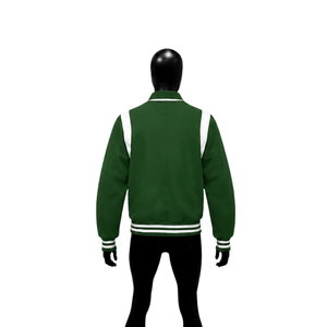 Veste universitaire en satin vert personnalisée avec panneaux d'épaule blancs, veste de baseball de qualité supérieure pour hommes et femmes, style universitaire classique - Product Image 2