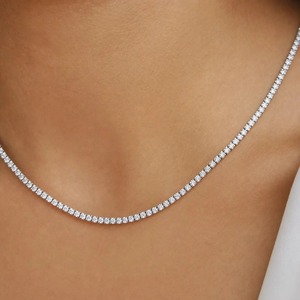 Classic Round Moissanite Diamond Tennis <b>Necklace</b> 925 Silver VVS Diamond Tennis <b>Chain</b> for Women Men Custom Fine Jewelry - Product Image 3