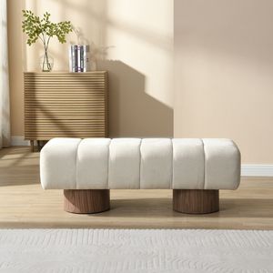 Beige Chenille Upholstered Dining Bench for Dining Room No Assembly Required <b>End</b> <b>Bed</b> Entryway Bench Ottoman for Room Furniture - Product Image 2