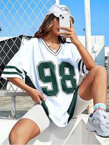 Vente en gros de maillots de football américain personnalisés et élégants, t-shirts surdimensionnés pour femmes, vêtements d'entraînement tendance, maillot American Girl - Product Image 3
