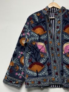 Maaunique Hand Embroidered <b>Velvet</b> Bomber <b>Jacket</b> <b>Women</b> Boho Folk Art Long Sleeve Reversible Eco-Friendly Breathable Floral Winter - Product Image 4