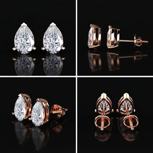 Boucles d'oreilles en forme de goutte d'eau avec diamants de laboratoire taille poire 2 carats, en or rose massif 14K plaqué rhodium, 1 carat chacune, bijoux fins de mariée - Product Image 2