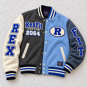 Veste d'hiver épaisse pour homme RexFit en chenille brodée, style universitaire, avec logo personnalisé, manches en cuir, fermeture à boutons-pression, veste bomber, vente en gros - Product Image 2