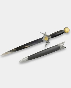 Épée courte maçonnique avec outils de travail et équerre et compas de franc-maçon - [Noir et Argent] - Product Image 1