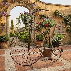 Support à plantes circulaire vintage en fer forgé époxyré à 1 niveau pour vélo, pour l'intérieur et l'extérieur, présentoir de pots de fleurs de jardin - Product Image 3