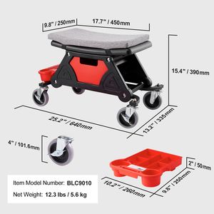 Taburete Rodante para Mecánicos de Alta Resistencia con Capacidad para 300 LBS, Ruedas de 4 Pulgadas y Tres Bandejas Deslizantes para Herramientas, para Reparación de Automóviles - Product Image 4