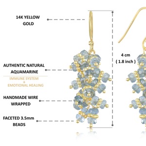 ต่างหูห้อย Tanzanite สีน้ำเงิน ชุบทอง 14K ประดับลูกปัดเหลี่ยมเพชรพลอย ต่างหูแบบห้อยทำมือ งานลวดพัน สำหรับผู้หญิง - Product Image 2