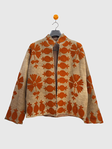 Blazer en laine brodé de fleurs pour femmes grandes tailles, manches longues, col rabattu, veste d'automne de longueur normale - Product Image 1