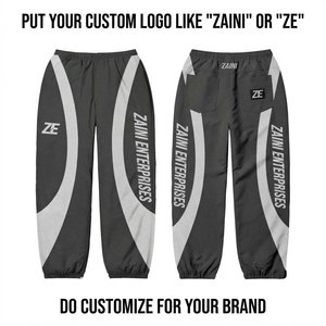 Zaini Enterprises Lightweight 110 GSM Polyester Windbreaker <b>Pants</b> Charcoal Grey <b>White</b> Contrast Panels <b>Men's</b> Autumn High Street - Product Image 1