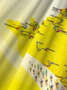 Polo unisexe jaune avec imprimé carte du Tour de France, manches courtes, respirant, en polyester, haut de sport d'été, design entièrement imprimé - Product Image 5