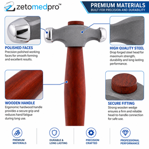 Marteau à embosser ZETOMEDPRO, petit, moyen, grand, face de 5 mm, 3 mm, tête de 15 mm x 12 mm, manche en bois de 72 mm, outil de bijouterie, 220 mm - Product Image 3