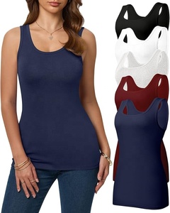 Camisetas de Tirantes Tejidas de Color Sólido para Mujer, Cuello Redondo, Transpirables, Ecológicas, de Secado Rápido, Informales, para Verano, de Poliéster/Algodón, Corte Regular - Product Image 1