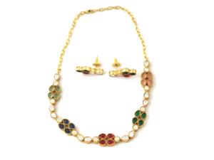 Pendientes de latón con múltiples gemas, chapados en oro de 18k, joyería hecha a mano, conjunto de collar y pendientes. - Product Image 3