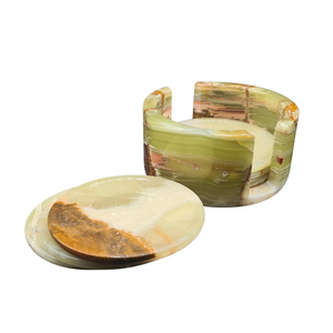 OEM Customise Round Set of 6 Modern Big Slab Onyx <b>Marble</b> <b>Coasters</b> for Kitchen Home Decoration - Product Image 2