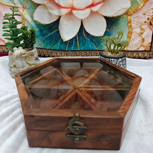 Duty free Sheesham Wood Hexagon Dry Fruit & Spice <b>Box</b> | Handmade Masala <b>Box</b> from Vrindavan | Premium Natural Wooden Storage - Product Image 1