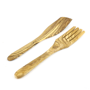 Juego de 2 utensilios para servir ensalada de madera de mango hechos a mano y ecológicos, cuchara y tenedor de madera para vajilla de cocina al precio más bajo. - Product Image 4