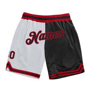 Shorts de basketball sportifs pour hommes, noir et gris, en maille, taille élastique, respirants, avec poches, motif imprimé personnalisé - Product Image 4